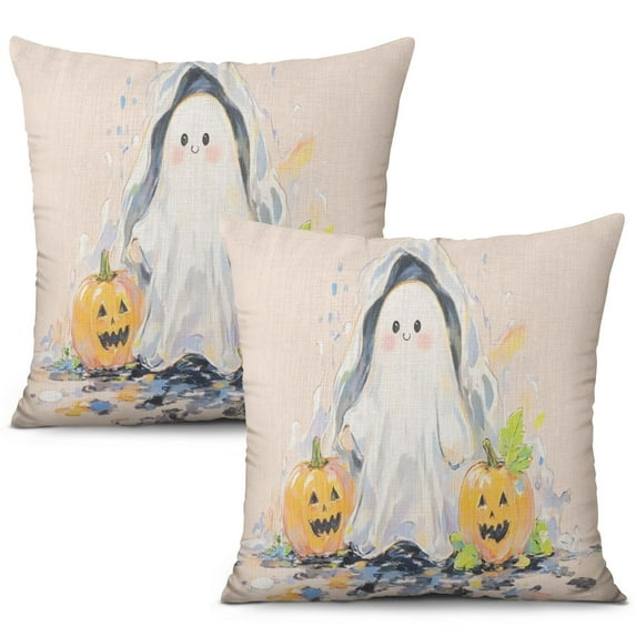Trick or Treat Throw Pillow Covers 20x20 Inch Set of 2 Happy Halloween Pumpkin Ghost Pillow Cases Throw Cushion Cover Cushion Cases for Home Office Halloween Decoration