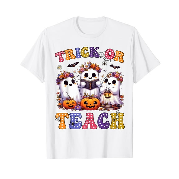 Trick or Teach Halloween Ghost Pumpkin Spooky Teacher Women T-Shirt