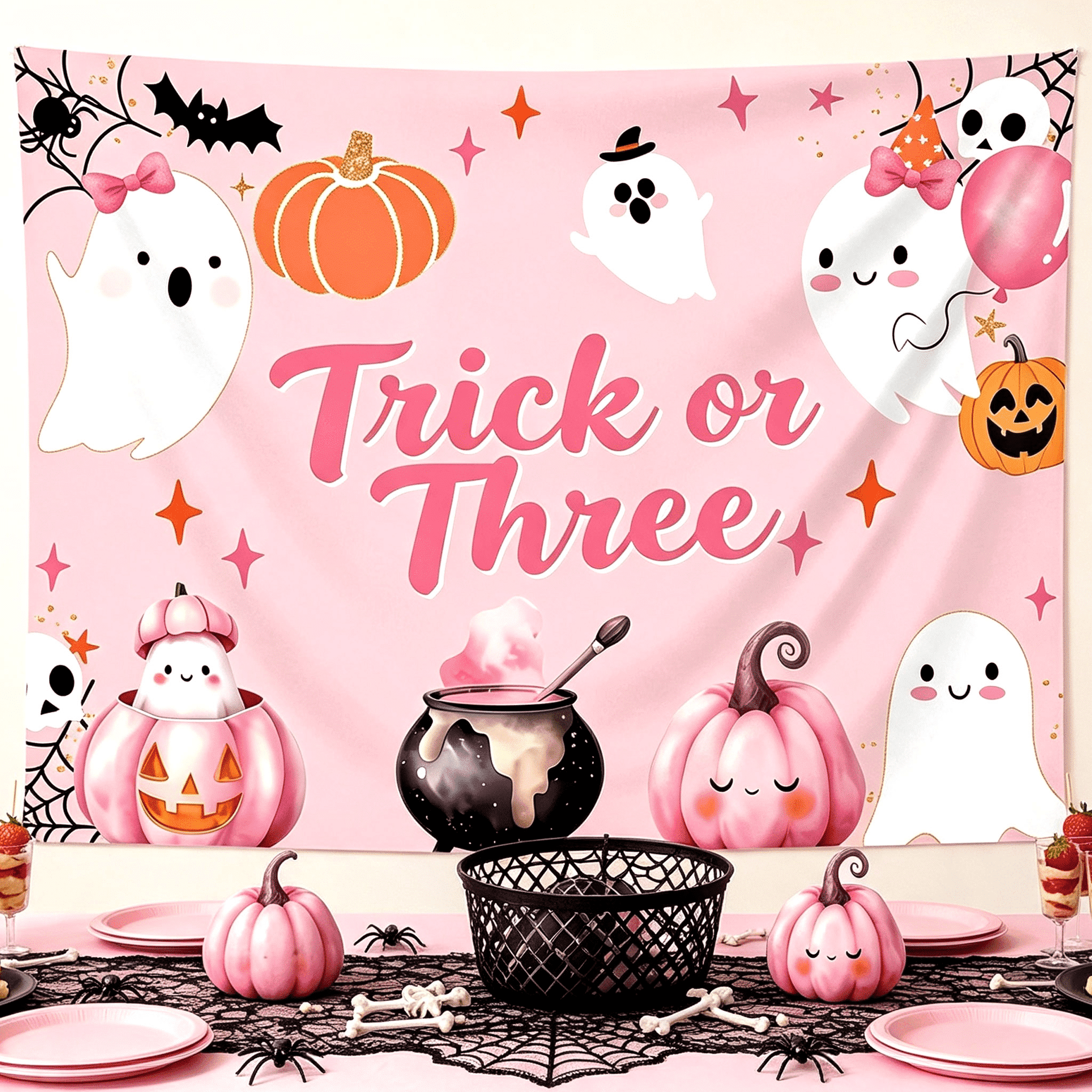 Simple Light Fall Background Trick or Three Light Purple Cute Halloween Party Decoration Background ...
