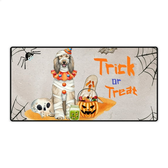 Trick or Treat Afghan Hound Funny Mummy Cosplay Pumpkin Candy Basket Desk Mat Full Keyboard Mouse Pad Dog Lover Large Mousepad - 12016