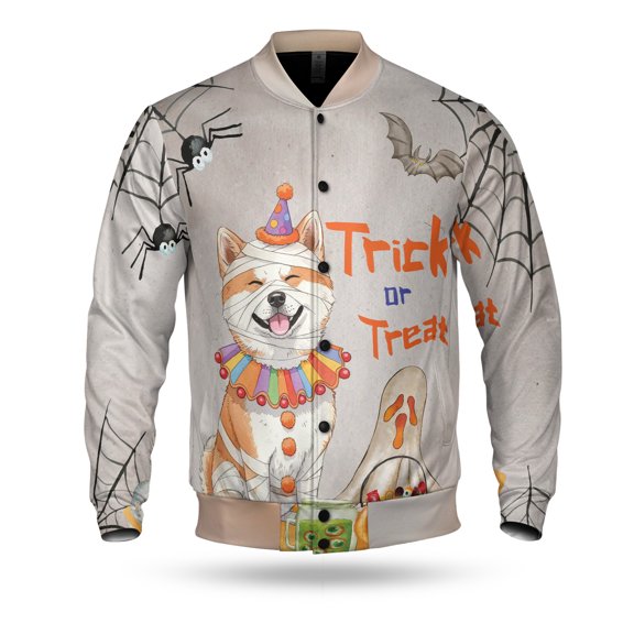 Trick or Treat Akita Funny Mummy Cosplay Pumpkin Candy Basket All Over Print 3D Baseball Jacket Inu Dog Lover Bomber Jacket Softball - 12016