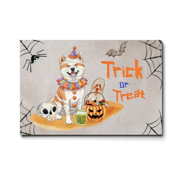 Trick or Treat Akita Funny Mummy Cosplay Pumpkin Candy Basket Horizontal Matte Canvas Poster Inu Dog Lover Wall Art Home Decor - 12016