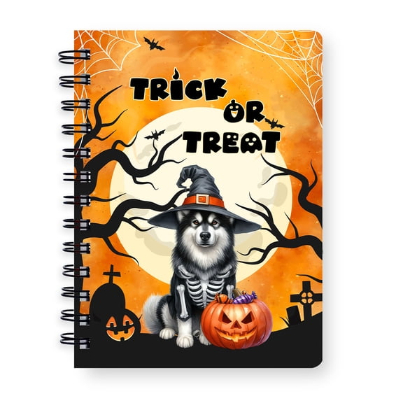 Trick or Treat Alaskan Malamute Needs Candy Happy Halloween Night Spiral Bound Journal Alaska Mal Dog Lovers Gifts 5x7in Spiral Notebook - 02020