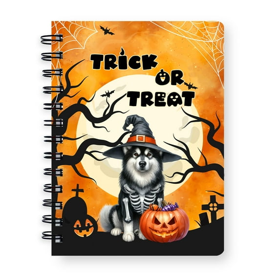 Trick or Treat Alaskan Malamute Needs Candy Happy Halloween Night Spiral Bound Journal Alaska Mal Dog Lovers Gifts 5x7in Spiral Notebook - 02020