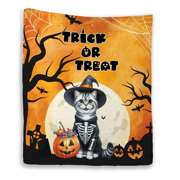 Trick or Treat American Shorthair Needs Candy Happy Halloween Night Quilt Blanket Cat Lover Kitten Owner Gifts Cozy Comforter Throw Blanket - 02020