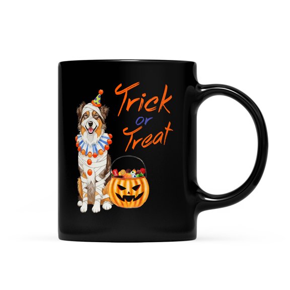 Trick or Treat Australian Shepherd Funny Mummy Cosplay Pumpkin Candy Basket Mug Aussie Dog Lover Gifts Coffee Tea Cup - 12016