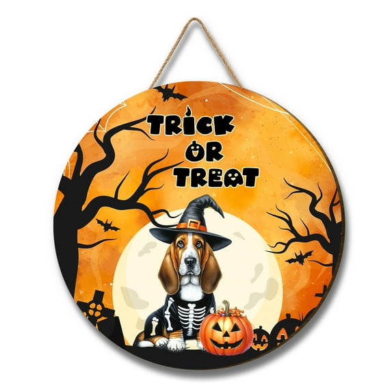 Trick or Treat Basset Hound Needs Candy Happy Halloween Night Round Wood Sign Bassets Dog Breed Lovers Gifts Idea Hanging Wall Home Decor - 02020