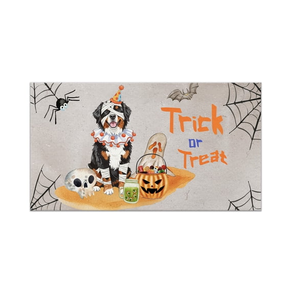 Trick or Treat Bernese Mountain Dog Funny Mummy Cosplay Pumpkin Candy Basket Doormat Berner Lover Gifts Indoor Outdoor Welcome Mat - 12016