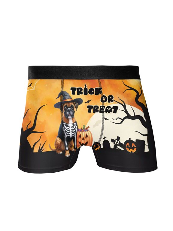 Trick or Treat Boxer Needs Candy Happy Halloween Night All Over Print Boxer Briefs Underwear for Men Dad Boxers Dog Lover Gifts Idea - 02020