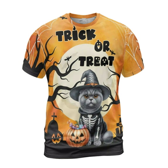 Trick or Treat British Shorthair Needs Candy Happy Halloween Night All Over Print 3D Shirt Unisex Merch Cat Lover Kitten Owner Gifts - 02020