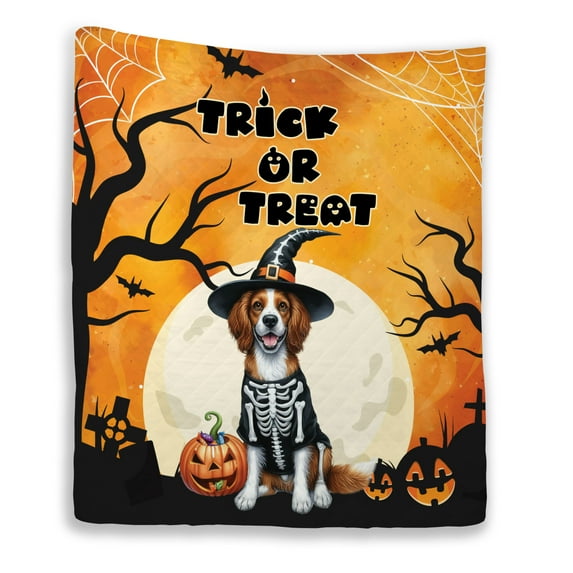 Trick or Treat Brittany Spaniel Needs Candy Happy Halloween Night Quilt Blanket Brittany Dog Lover Gifts Idea Cozy Comforter Throw Blanket - 02020