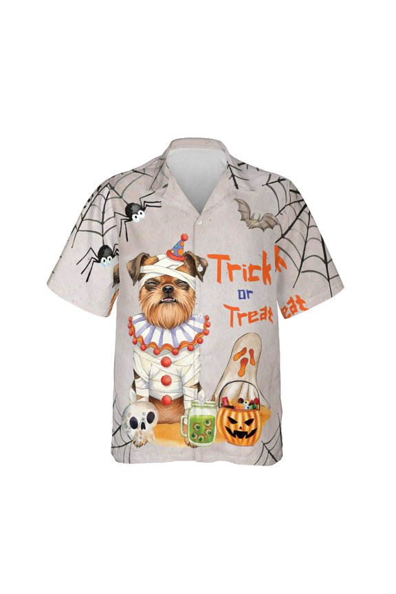 Trick or Treat Brussels Griffon Funny Mummy Cosplay Pumpkin Candy Basket Hawaiian Shirt Breathable Summer Unisex Merch Griff Dog Lover - 12016