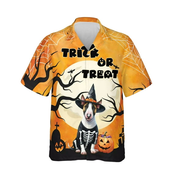 Trick or Treat Bull Terrier Needs Candy Happy Halloween Night Hawaiian Shirt Breathable Summer Unisex Merch Bully Dog Lovers Gifts Idea - 02020