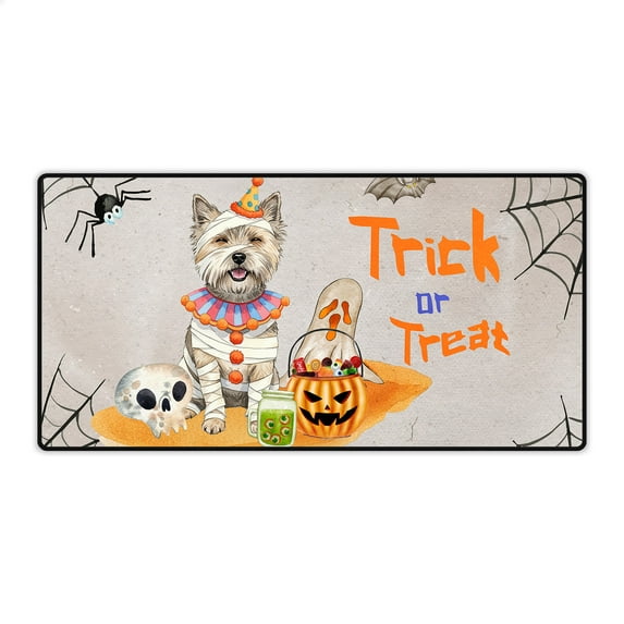Trick or Treat Cairn Terrier Funny Mummy Cosplay Pumpkin Candy Basket Desk Mat Full Keyboard Mouse Pad Cairns Dog Lover Large Mousepad - 12016