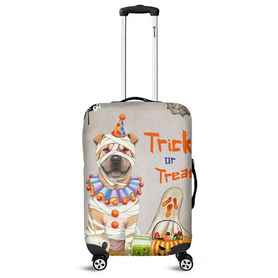 Trick or Treat Chinese Shar-Pei Funny Mummy Cosplay Pumpkin Candy Basket Travel Luggage Cover Dog Lover Suitcase Dust Protective Decor - 12016
