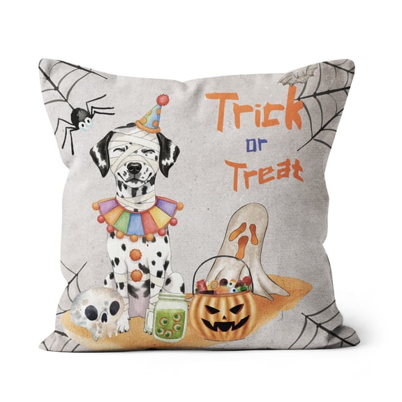 Trick or Treat Dalmatian Funny Mummy Cosplay Pumpkin Candy Basket Pillow Cushion Double Sided Dog Lover Throw Pillow - 12016