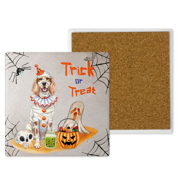 Trick or Treat English Setter Funny Mummy Cosplay Pumpkin Candy Basket Set of 4 Stone Coasters Dog Lover 4x4in Absorbent Soapstone Coaster - 12016