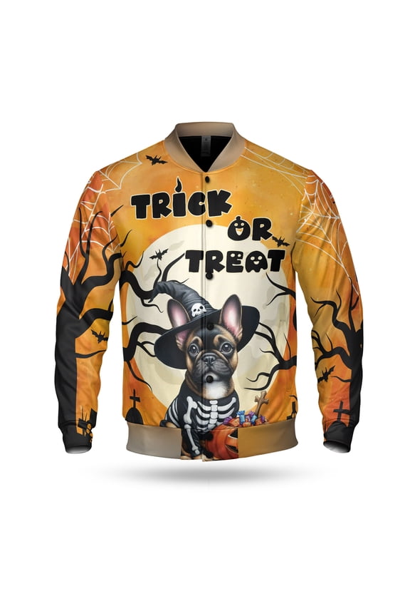 Trick or Treat French Bulldog Needs Candy Happy Halloween Night All Over Print 3D Baseball Jacket Dog Lover Gifts Bomber Jacket Softball - 02020