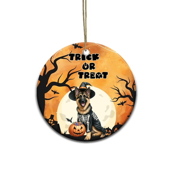 Trick or Treat German Shepherd Needs Candy Happy Halloween Night Ceramic Round Ornament Alsatian Dog Lover Gifts Home Tree Decor - 02020