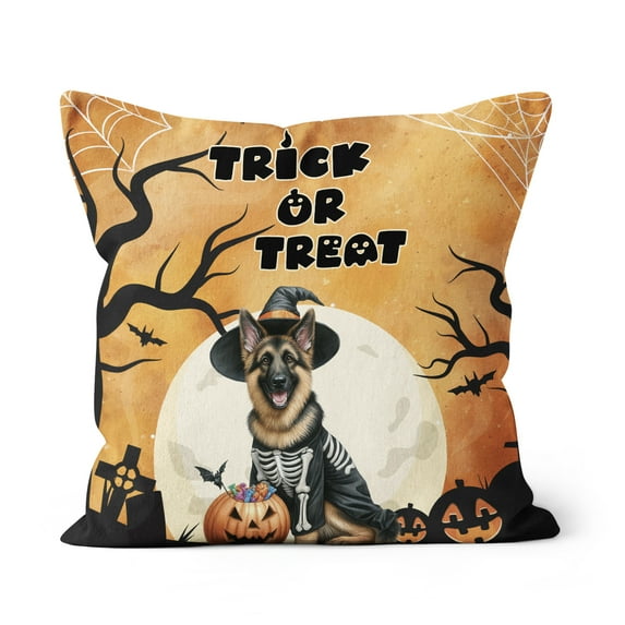 Trick or Treat German Shepherd Needs Candy Happy Halloween Night Pillow Cushion Double Sided Alsatian Dog Lover Gifts Throw Pillow - 02020