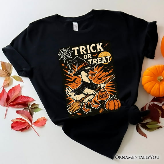Trick or Treat Goose T-Shirt, Vintage Halloween Witch Tee for October