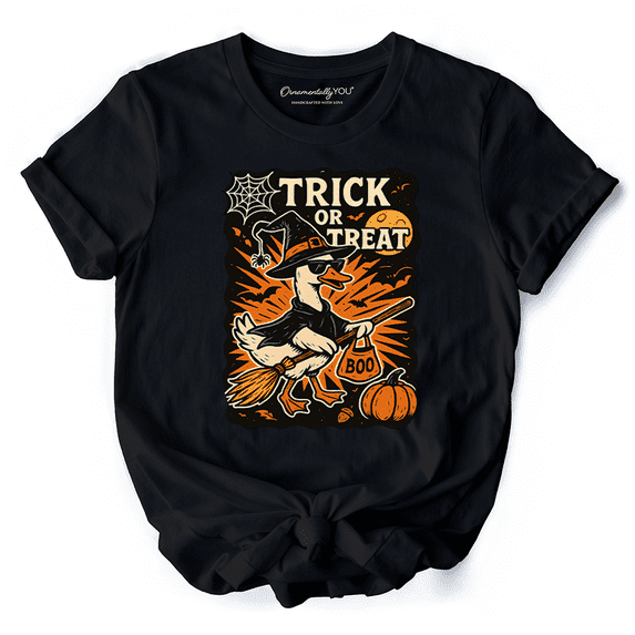 Trick or Treat Goose T-Shirt, Vintage Halloween Witch Tee for October