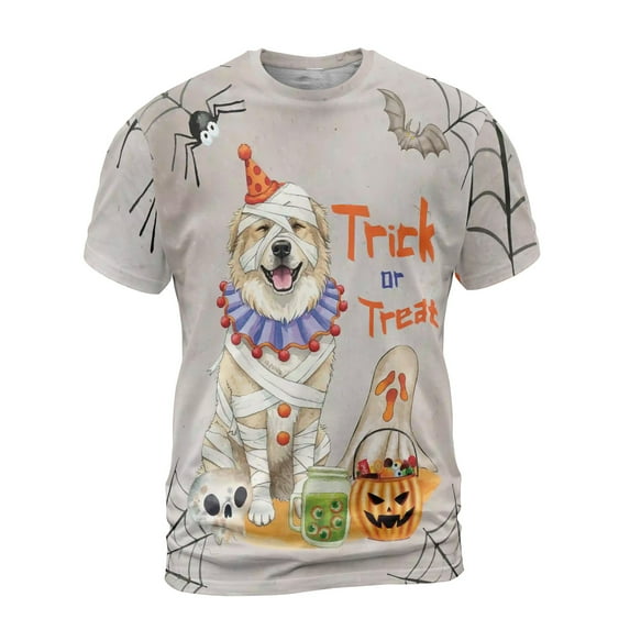 Trick or Treat Great Pyrenees Funny Mummy Cosplay Pumpkin Candy Basket All Over Print 3D Shirt Unisex Merch Pyr Dog Lover - 12016