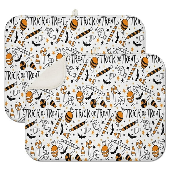 Trick or Treat Halloween Pattern Dish Drying Mat for Kitchen 1 Pack, Ultra Absorbent Microfiber Dishes Drainer Mats,18x24in(46x61cm)