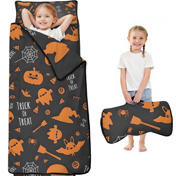 Trick or Treat Halloween Pattern Toddler Nap Mats for Kids Preschool,60"x20" Sleeping Mat Bag or Kids,Toddler Sleeping Bag,Toddler Nap Mat or Daycare