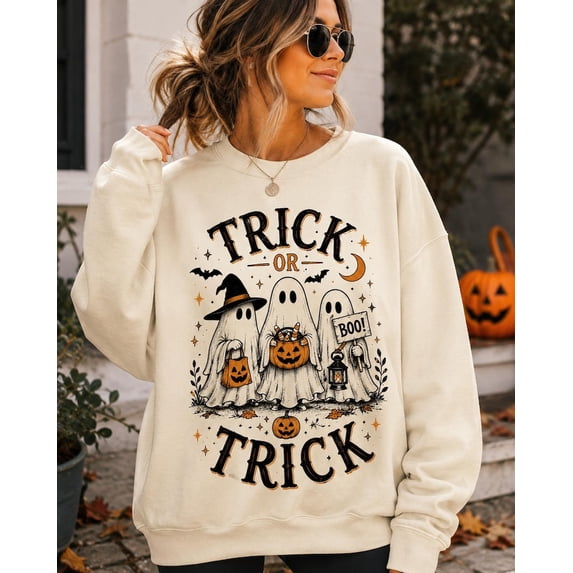 Trick or Treat Halloween Sweatshirt, Cute Ghost Pumpkin Halloween Sweatshirt, Halloween Gift