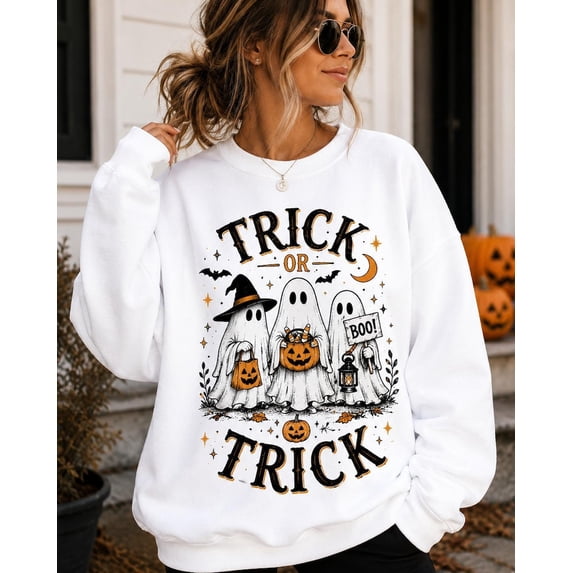 Trick or Treat Halloween Sweatshirt, Cute Ghost Pumpkin Halloween Sweatshirt, Halloween Gift