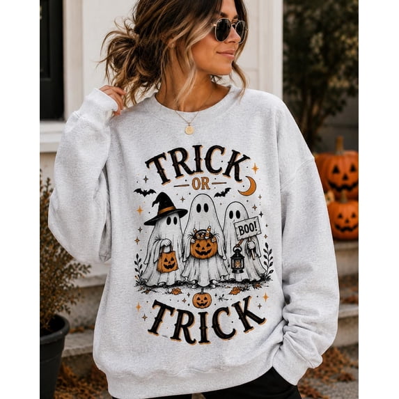 Trick or Treat Halloween Sweatshirt, Cute Ghost Pumpkin Halloween Sweatshirt, Halloween Gift