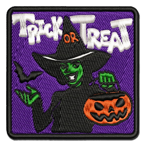 Trick or Treat Halloween Witch Applique Multi-Color Embroidered Iron-On Patch - 2.5 Inch Small