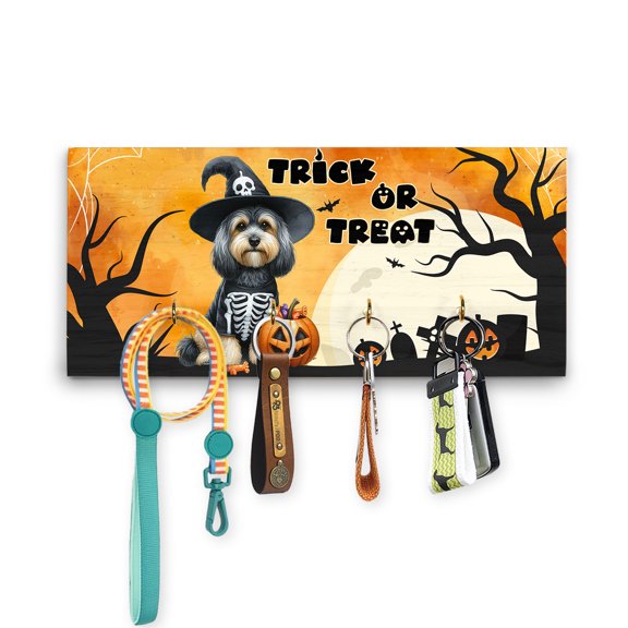 Trick or Treat Havanese Needs Candy Happy Halloween Night Wood Key Holder Havanese Dog Lover Gifts Idea Wall-mounted Key Rack Home Decor - 02020
