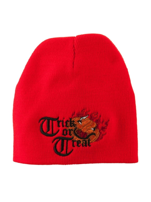 Trick or Treat Jack o Lantern Embroidered Short Beanie - Orange OSFM