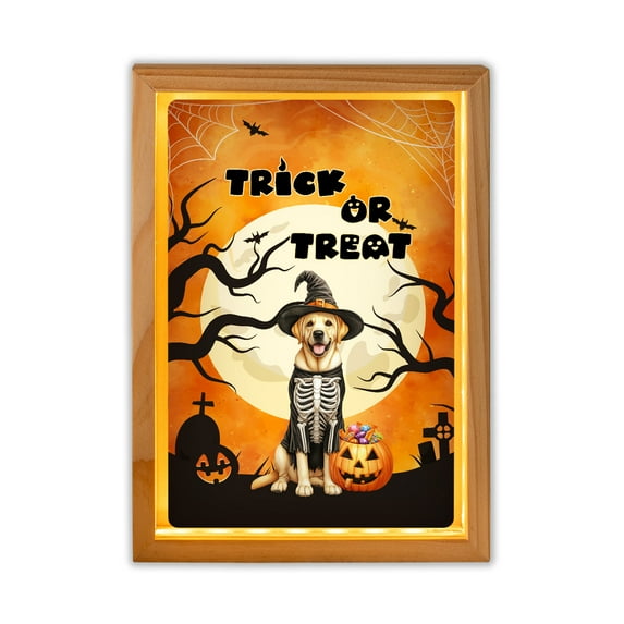 Trick or Treat Labrador Retriever Needs Candy Happy Halloween Night Acrylic Plaque with Wood Photo Frame Box Lab Dog Lover Gifts Light Box - 02020