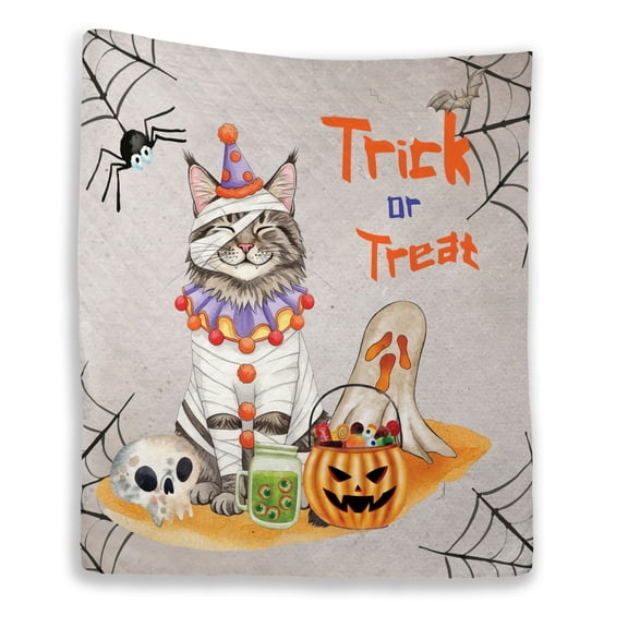 Trick or Treat Maine Coon Funny Mummy Cosplay Pumpkin Candy Basket Quilt Blanket Cat Lover Kitten Owner Gifts Cozy Comforter Throw Blanket - 12016