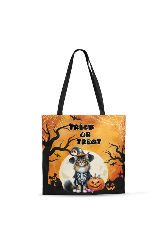 Trick or Treat Maine Coon Needs Candy Happy Halloween Night All Over Print 3D Canvas Tote Bag Cat Lover Kitten Owner Gifts Reusable Handbag - 02020