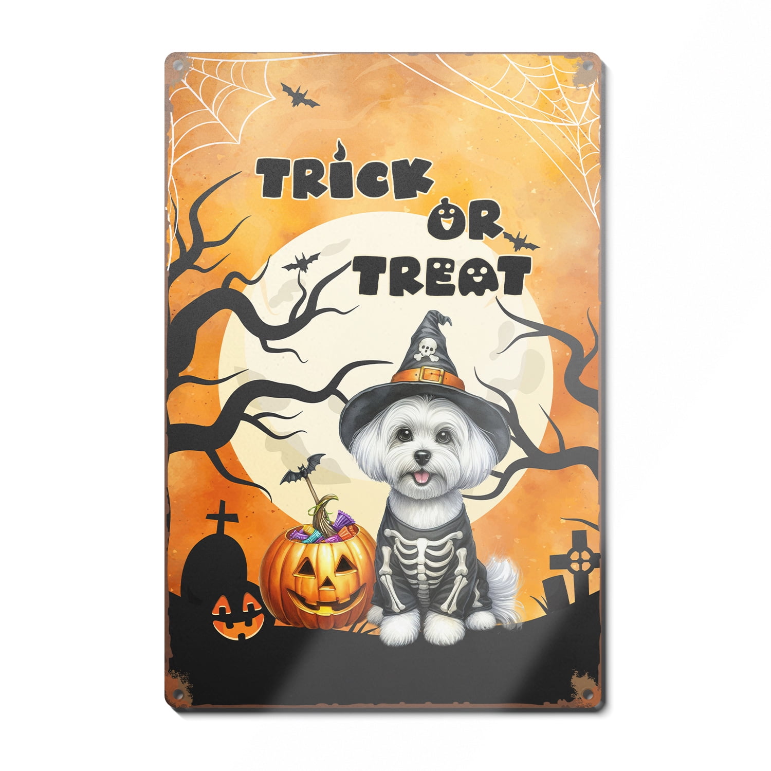 Trick or Treat Maltese Needs Candy Happy Halloween Night Vertical Metal Trick or Treat Maltese Needs Candy Happy Halloween Night Vertical Metal