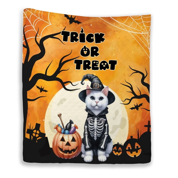 Trick or Treat Manx Needs Candy Happy Halloween Night Quilt Blanket Cat Lover Kitten Owner Gifts Cozy Comforter Throw Blanket - 02020