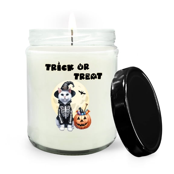 Trick or Treat Manx Needs Candy Happy Halloween Night Soy Wax Candle Cat Lover Kitten Owner Gifts 16oz White Vanilla Candle - 02020
