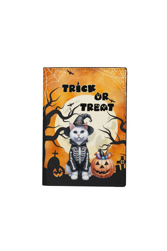 Trick or Treat Manx Needs Candy Happy Halloween Night Travel Passport Wallet Cat Lover Kitten Owner Gifts PU Leather Passport Holder Cover - 02020