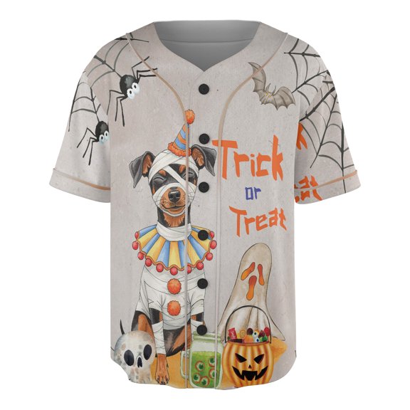 Trick or Treat Miniature Pinscher Funny Mummy Cosplay Pumpkin Candy Basket All Over Print 3D Baseball Shirt Mini Pin Dog Lover Softball Sport - 12016