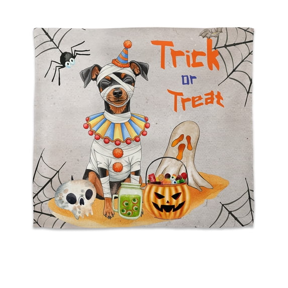 Trick or Treat Miniature Pinscher Funny Mummy Cosplay Pumpkin Candy Basket Tapestry Mini Pin Dog Lover Wall Hanging Backdrop Home Decor - 12016