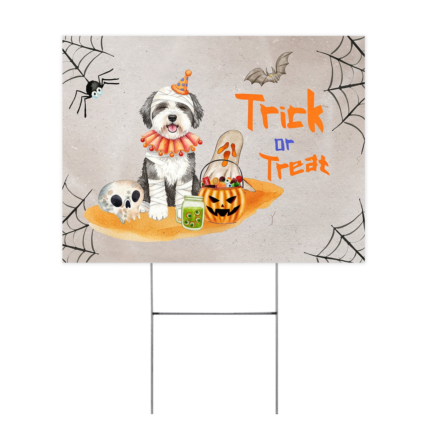 Trick or Treat Old English Sheepdog Funny Mummy Cosplay Pumpkin Candy Basket Yard Sign Dog Lover Outdoor Home Lawn Garden Porch Decor - 12016