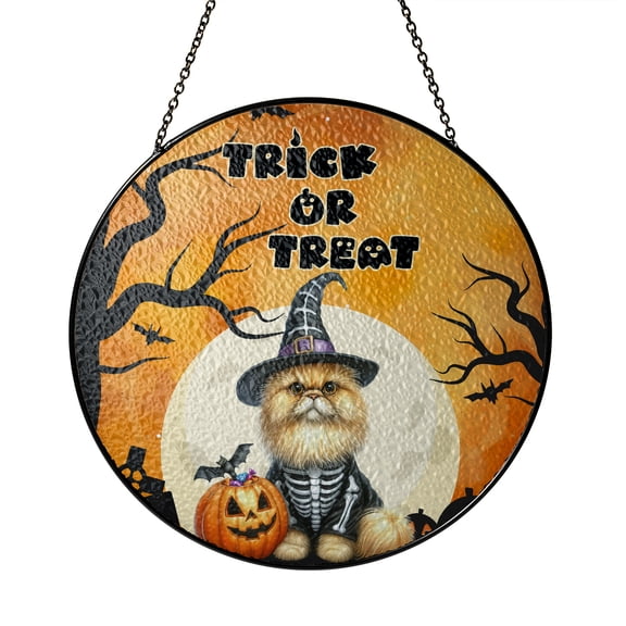 Trick or Treat Persian Needs Candy Happy Halloween Night Stained Glass Suncatcher Cat Lover Kitten Owner Gifts Window Hanging Sign Decor - 02020
