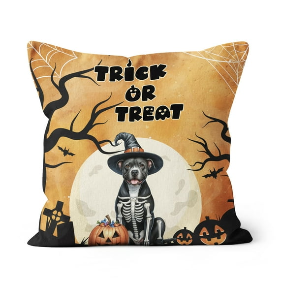 Trick or Treat Pitbull Needs Candy Happy Halloween Night Pillow Cushion Double Sided Terrier Dog Lover Throw Pillow - 02020