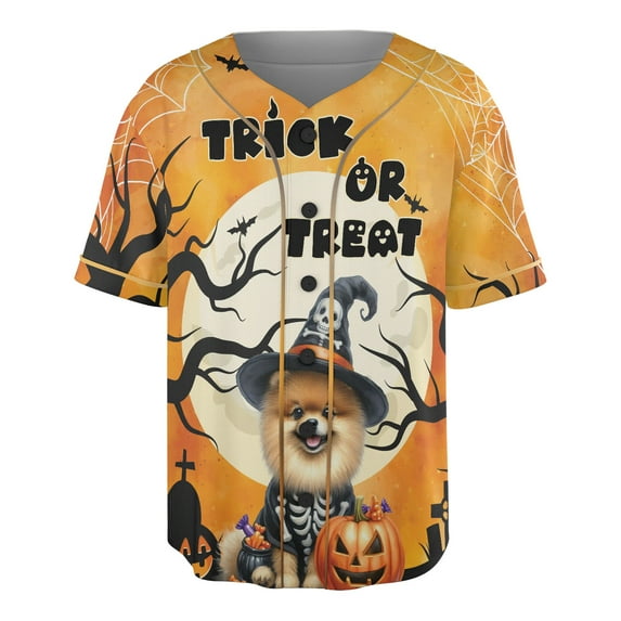 Trick or Treat Pomeranian Needs Candy Happy Halloween Night All Over Print 3D Baseball Shirt Pom Dog Lover Gifts Softball Sport - 02020