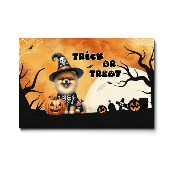 Trick or Treat Pomeranian Needs Candy Happy Halloween Night Horizontal Matte Canvas Poster Pom Dog Lover Gifts Wall Art Home Decor - 02020
