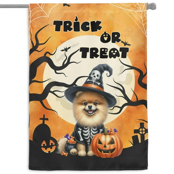 Trick or Treat Pomeranian Needs Candy Happy Halloween Night House Flag 28x40in Double Sided Pom Dog Lover Gifts Outdoor Decor - 02020